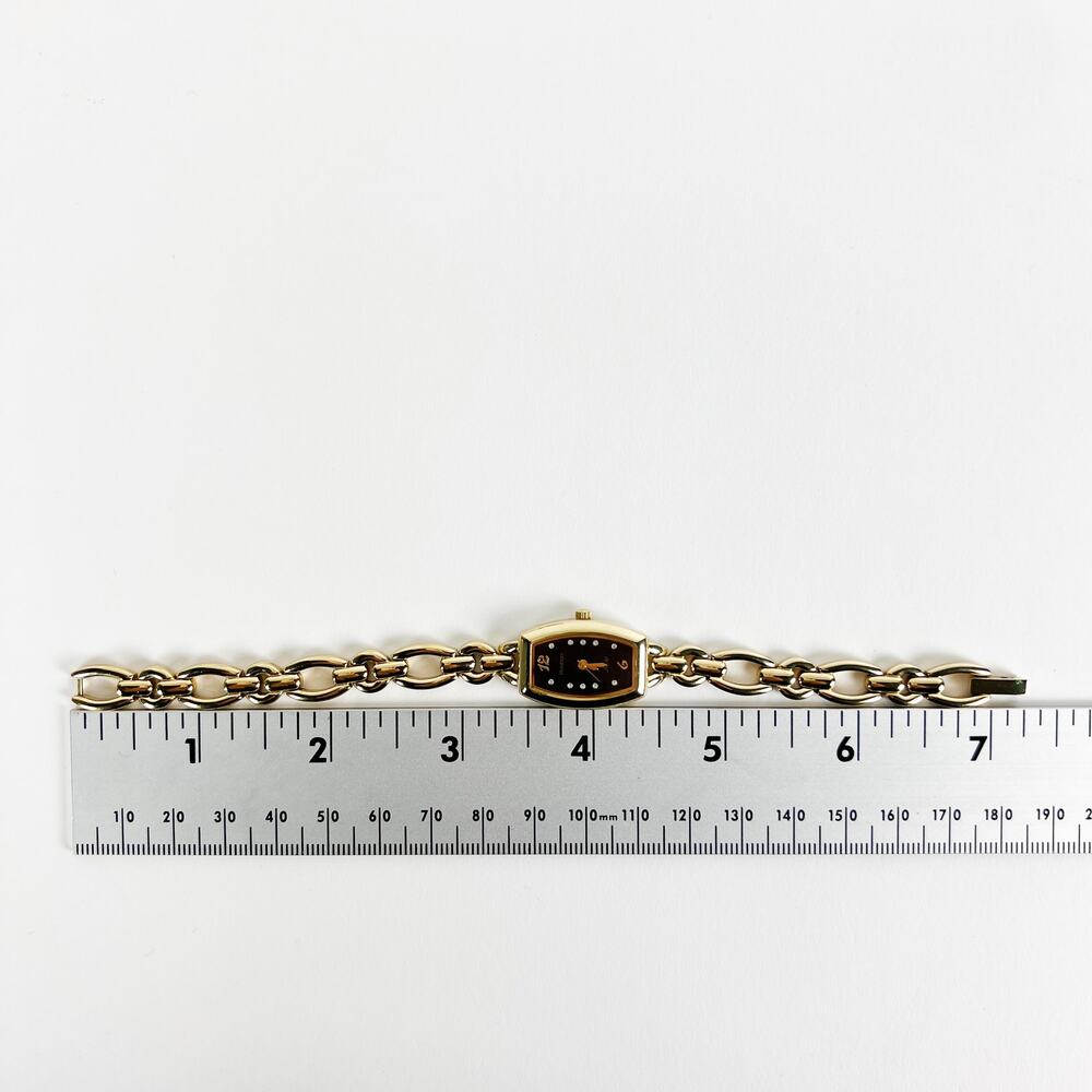 Vintage Armitron gold ladies narrow wrist watch black and rhinestone face - Picture 6 of 10